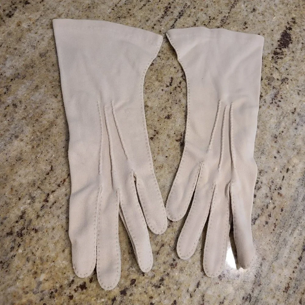 Vintage One Size Beige Formal Nylon Stretch Gloves 10
